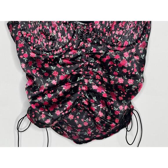 For Love & Lemons Melrose Floral Print Bustier Crop Tank Black/Pink Womens Small - Picture 5 of 11